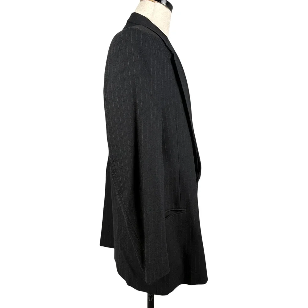 Valentino Uomo Black Pinstripe Blazer Mens 46L Two Button Wool Jacket Y2K Italy